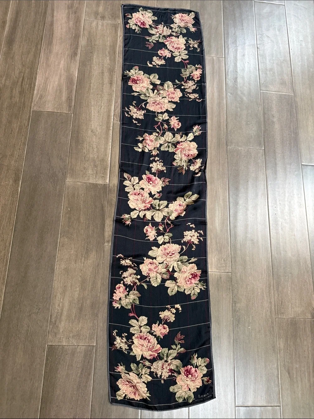 Vintage Lauren Ralph Lauren Silk Scarf | Black Floral Grid Print Accessory